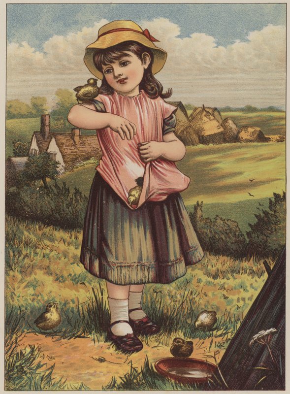 Lány csibékkel (chromolitho) alkotó: Mary Ellen Edwards