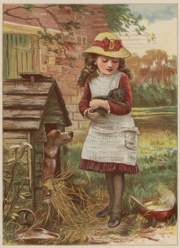 Lány kiskutyával (chromolitho) alkotó: Mary Ellen Edwards