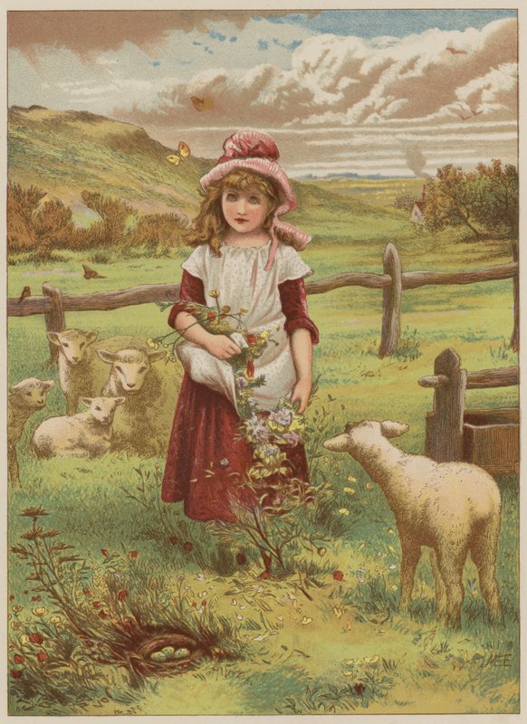 Lány tavaszi báránnyal (chromolitho) alkotó: Mary Ellen Edwards