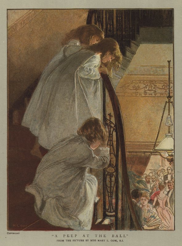Egy kukucskál a bálban (chromolitho) alkotó: Mary L. Gow