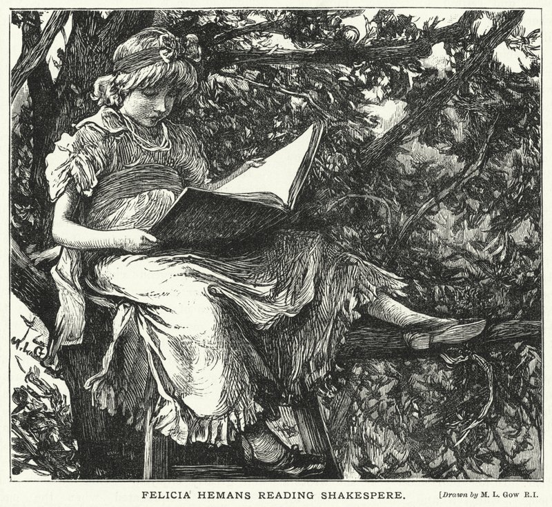 Felicia Hemans Shakespere-t olvas (metszet) alkotó: Mary L. Gow