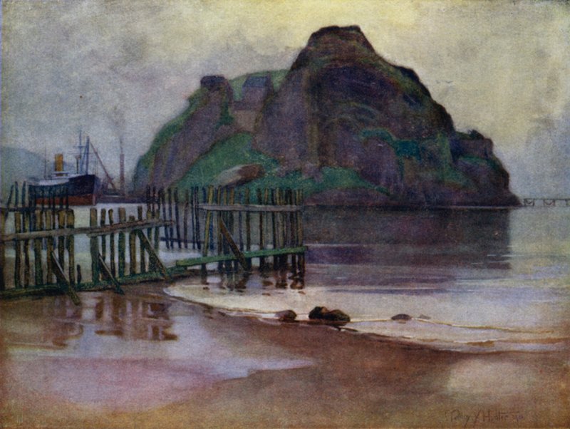 Apály hajnalban, Dumbarton Rock (színes litó) alkotó: Mary Young Hunter