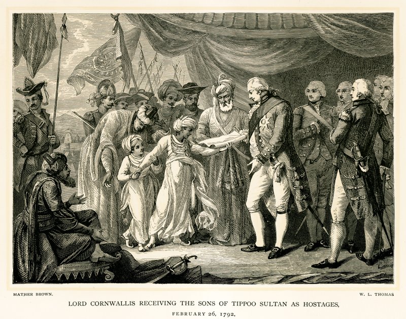Lord Cornwallis túszként fogadja Tippoo Sultan fiait alkotó: Mather Brown