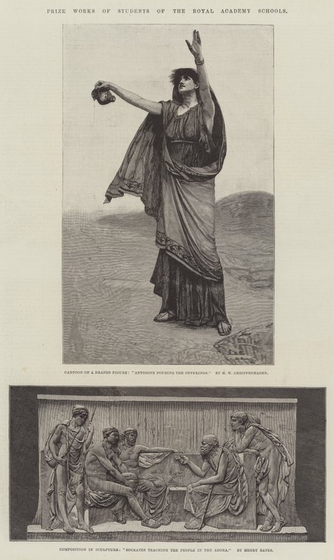 A Királyi Akadémia iskoláinak diákjainak díjnyertes művei. Illusztráció a The Illustrated London News számára, 1884. január 5. alkotó: Maurice Greiffenhagen