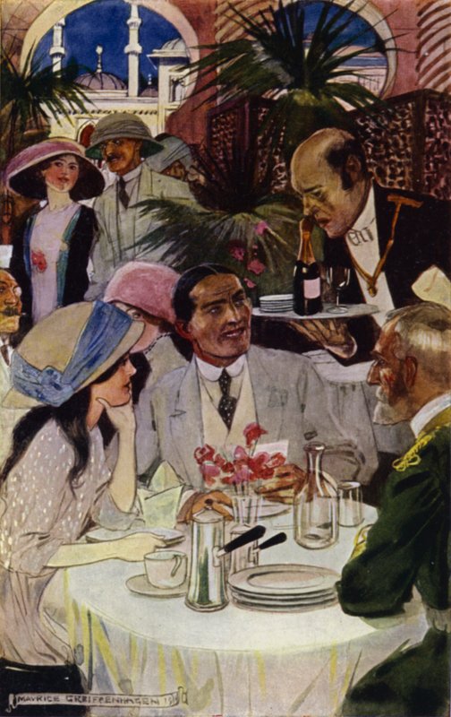 Látogatás Bagdadban: Az étteremben (színes litho) alkotó: Maurice (after) Greiffenhagen