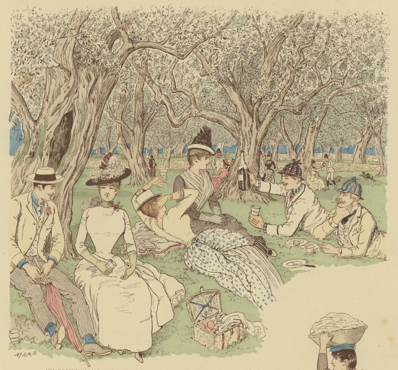Piknik az olajfák alatt a dél-franciaországi Beaulieu-ban (színes litho) alkotó: Maurice Charles Mathieu Bonvoisin