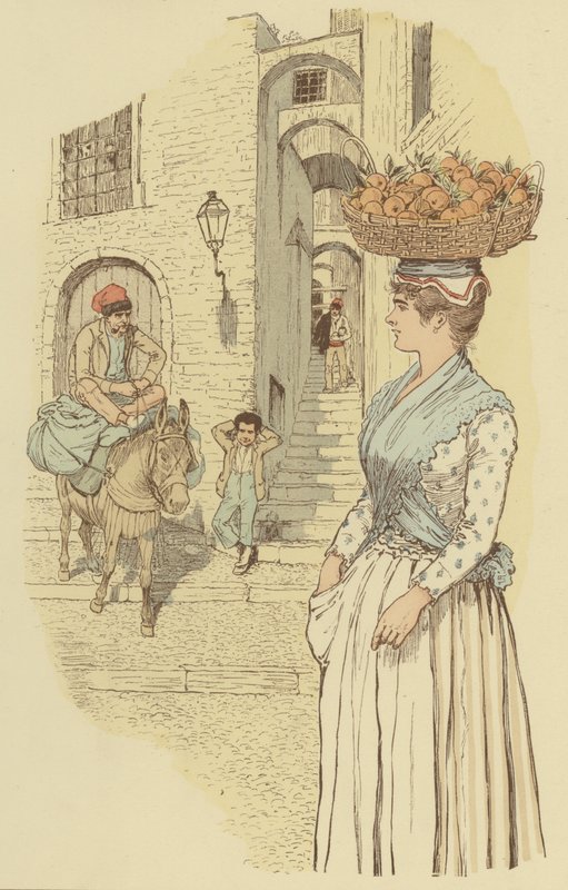 Utcai élet San Remo óvárosának szűk sikátoraiban, Olaszországban. (színes litó) alkotó: Maurice Charles Mathieu Bonvoisin