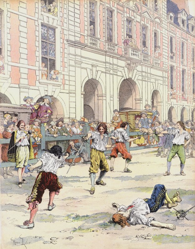 Boutteville és Beuvron párbajt vív a Place Royale-on alkotó: Maurice Leloir