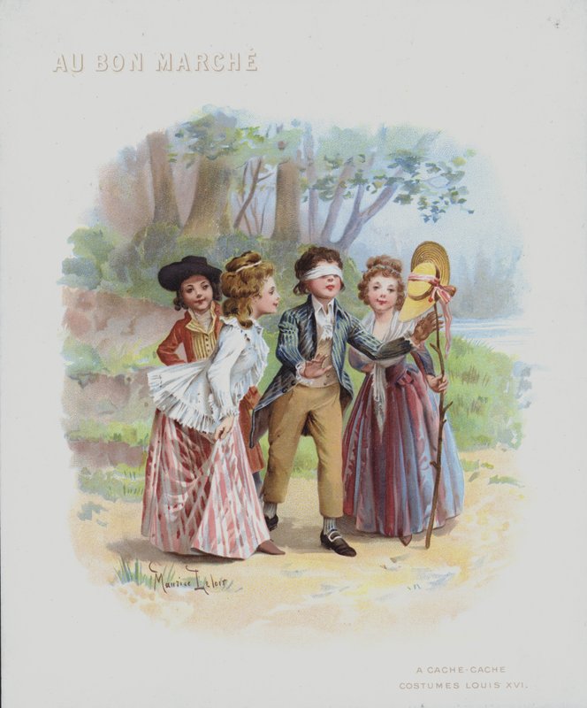 Bújócskák, XVI. Lajos korabeli jelmezek (chromolitho) alkotó: Maurice Leloir