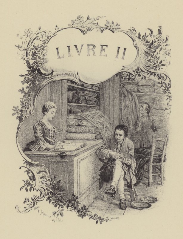 Illusztráció Jean-Jacques Rousseau vallomásai II. könyvéhez (metszet) alkotó: Maurice Leloir