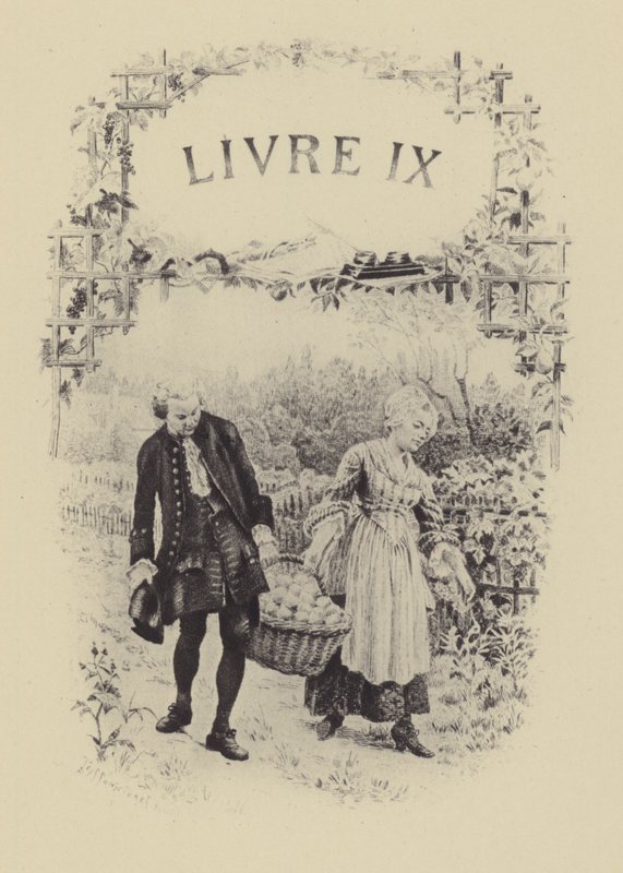 Illusztráció Jean-Jacques Rousseau vallomásai IX. könyvéhez (metszet) alkotó: Maurice Leloir