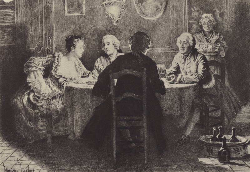 Illusztráció Jean-Jacques Rousseau vallomásai VIII. könyvéhez (metszet) alkotó: Maurice Leloir