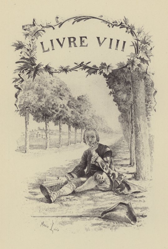 Illusztráció Jean-Jacques Rousseau vallomásai VIII. könyvéhez (metszet) alkotó: Maurice Leloir