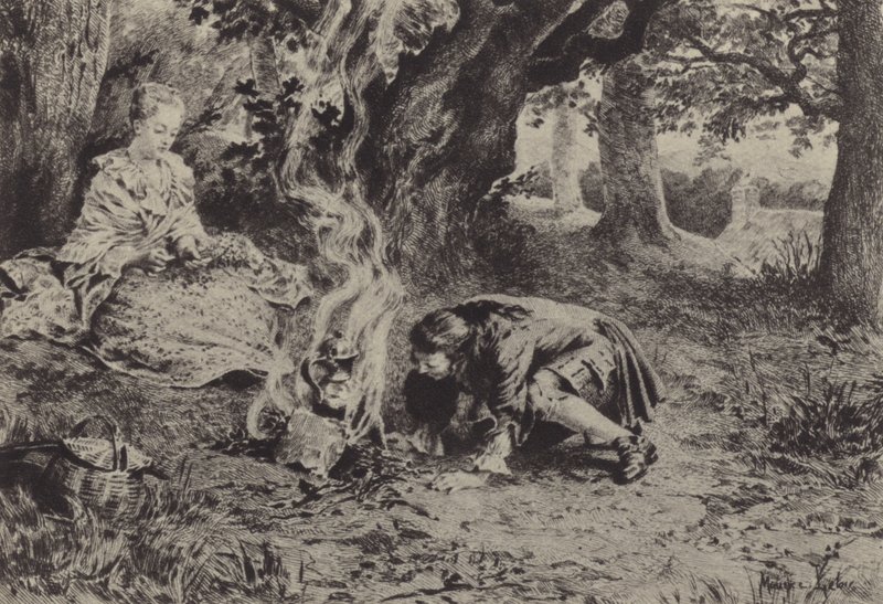 Illusztráció Jean-Jacques Rousseau vallomásai VI. könyvéhez (metszet) alkotó: Maurice Leloir