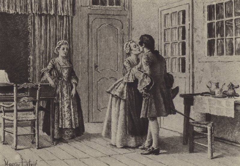 Illusztráció Jean-Jacques Rousseau vallomásai V. könyvéhez (metszet) alkotó: Maurice Leloir