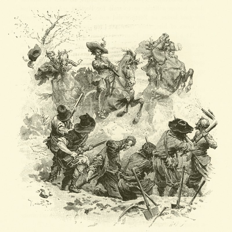 Illusztráció a három testőrhöz (metszet) alkotó: Maurice Leloir