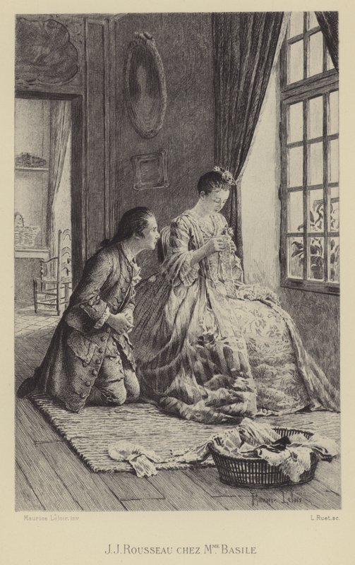 Jean-Jacques Rousseau Madame Basile házában (mélynyomás) alkotó: Maurice Leloir