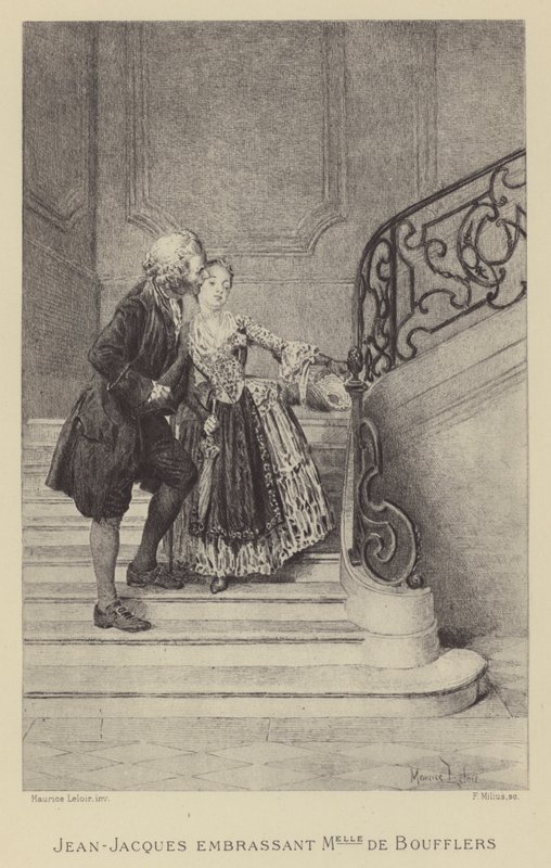 Jean-Jacques Rousseau megcsókolja Madame de Boufflers-t (metszet) alkotó: Maurice Leloir