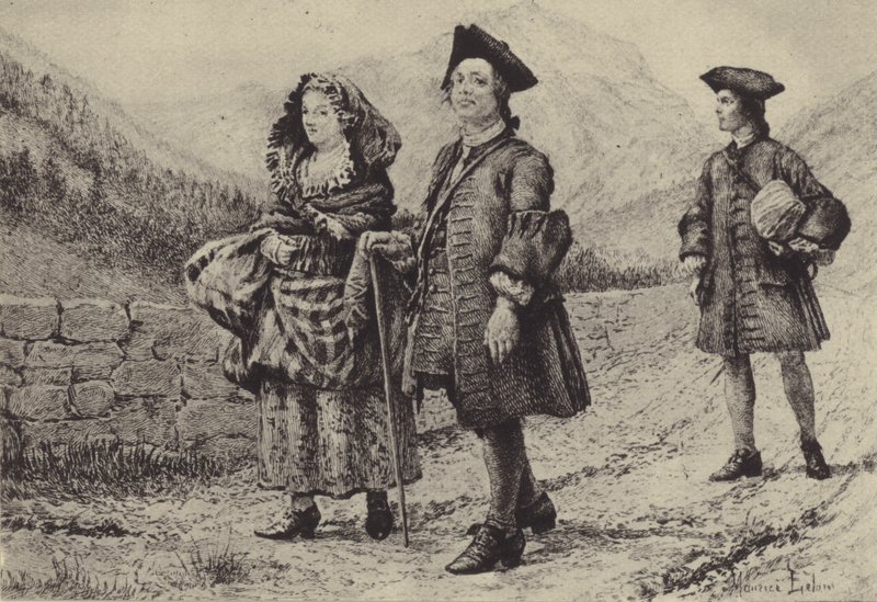 Jean-Jacques Rousseau az úton két társával (mélynyomás) alkotó: Maurice Leloir