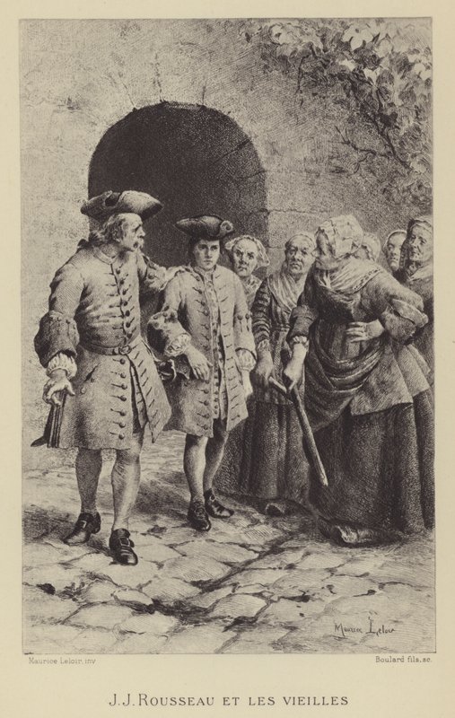 Jean-Jacques Rousseau az öregasszonyokkal (mélynyomás) alkotó: Maurice Leloir