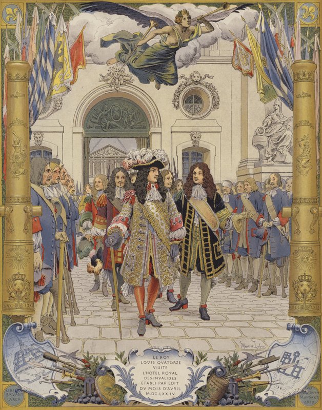 XIV. Lajos király és a Hotel Royal Des Invalides megnyitása alkotó: Maurice Leloir