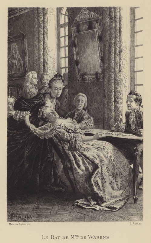 Madame de Warens patkánya (metszet) alkotó: Maurice Leloir