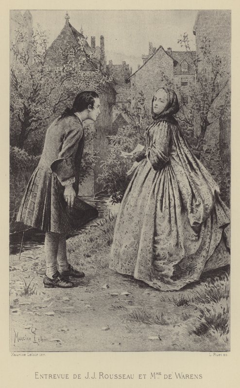 Jean-Jacques Rousseau és Madame de Warens találkozója (metszet) alkotó: Maurice Leloir