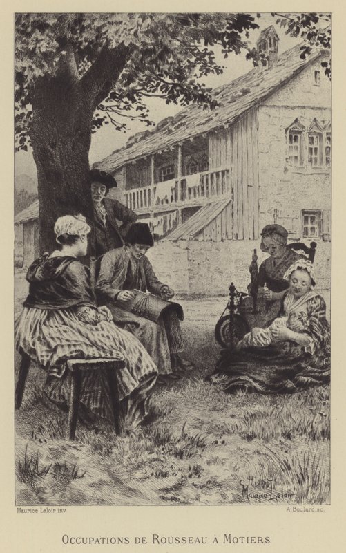 Rousseau foglalkozásai in Motiers (mélynyomás) alkotó: Maurice Leloir