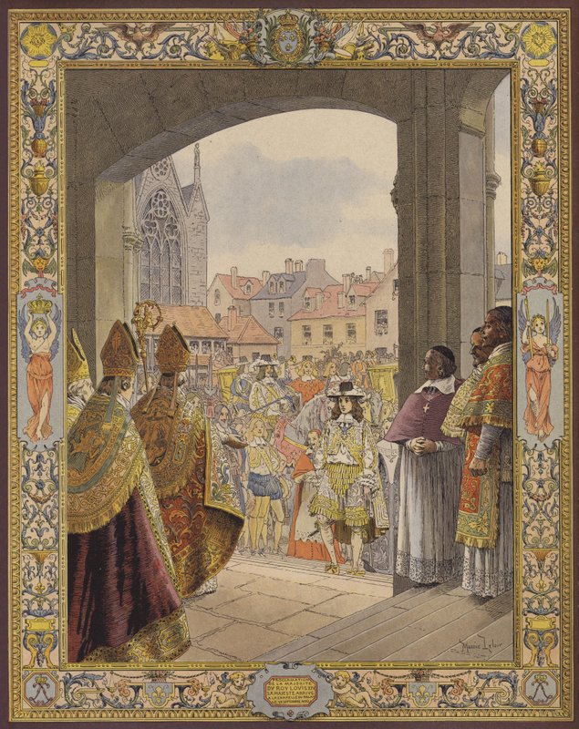 XIV. Lajos király többségének kikiáltása, Sainte-Chapelle érkezése alkotó: Maurice Leloir