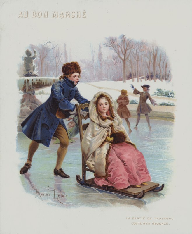Szánt tolni a jégen, a francia régens kor (1715-1723) jelmezei (chromolitho) alkotó: Maurice Leloir