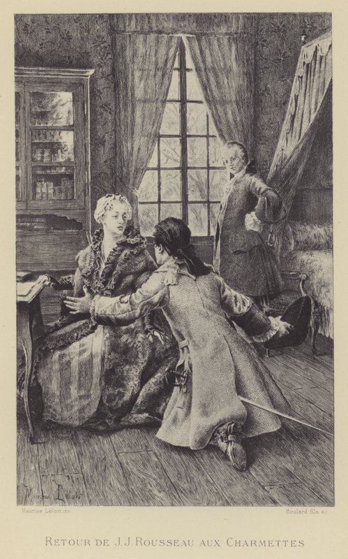 Jean-Jacques Rousseau visszatérése a Les Charmettes-be (metszet) alkotó: Maurice Leloir