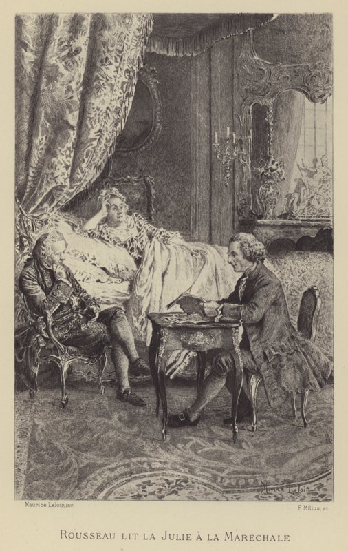 Rousseau Julie to the Marechale című regényét olvassa (metszet) alkotó: Maurice Leloir