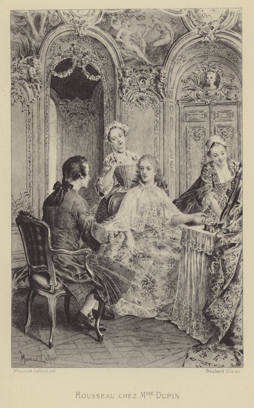 Rousseau meglátogatja Madame Dupint (metszet) alkotó: Maurice Leloir