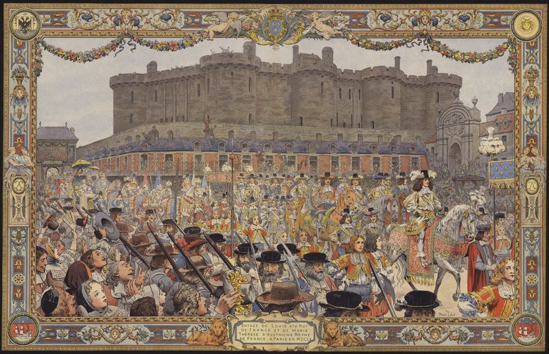 XIV. Lajos király és királynőjének belépése Párizsba a La Porte Sainte-Antoine-on keresztül alkotó: Maurice Leloir