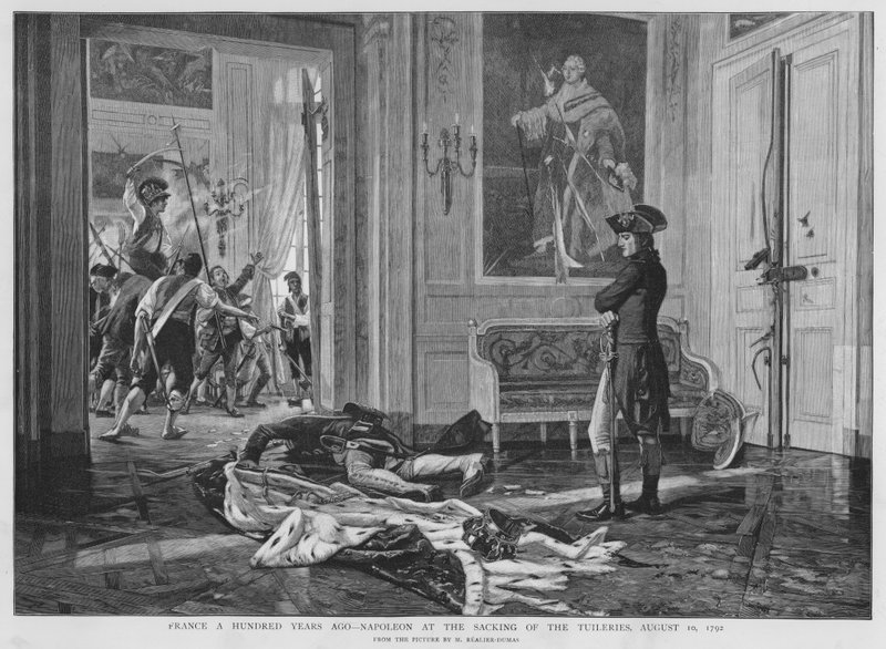 Napóleon a Palais des Tuileries kifosztásánál, Párizs, francia forradalom alkotó: Maurice Realier Dumas