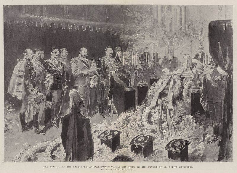 Szász-Coburg-Gotha néhai hercegének temetése, jelenet a coburgi St Moritz-templomban alkotó: Maynard Brown