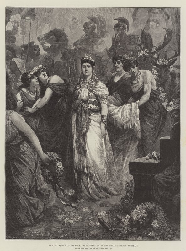 Zenobia, Palmyra királynője, akit Aurelianus római császár foglyul ejtett. alkotó: Maynard Brown