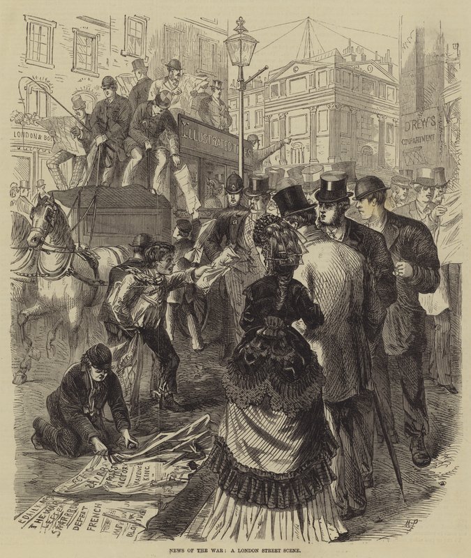 News of the War, egy londoni utcai jelenet alkotó: Melton Prior
