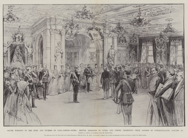 Szász-Coburg-Gotha hercegének és hercegnőjének, Gotha és Coburg brit lakosainak ezüstlakodalma, gratuláló beszédük január 23-án alkotó: Melton Prior