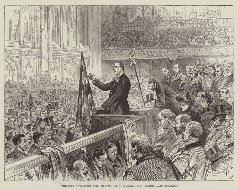 A City Anti-Home Rule Meeting a Guildhallban, Chamberlain úr beszél alkotó: Melton Prior