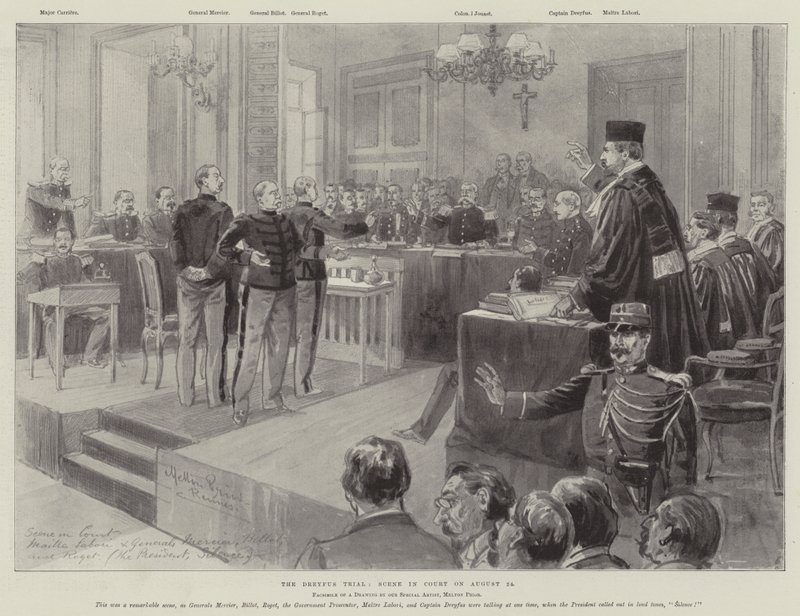 A Dreyfus-per, jelenet a bíróságon augusztus 24-én alkotó: Melton Prior
