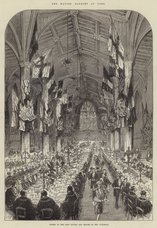 A polgármesterek bankettje Yorkban, a Lord Polgármesterek és Polgármesterek vacsorája a Guildhallban alkotó: Melton Prior