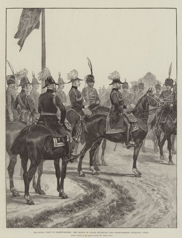 Királyi látogatás Warwickshire-ben, a walesi herceg a Warwickshire Yeomanry Corpsot vizsgálja felül alkotó: Melton Prior