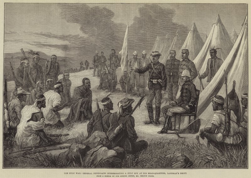 A zulu háború, Newdigate tábornok kihallgat egy zulu kémet a főhadiszállásán, Landman