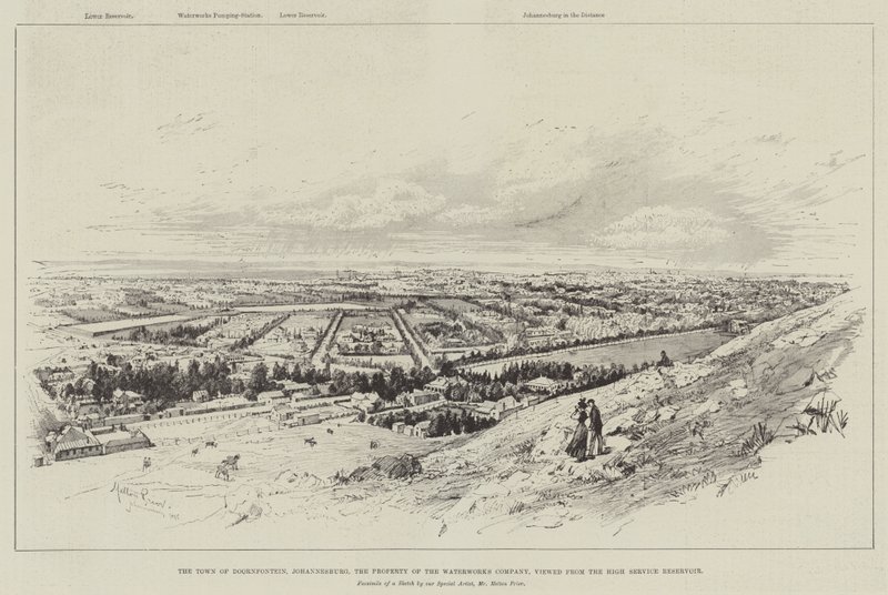 Doornfontein városa, johannesburg, a vízművek társaság tulajdona, a High Service víztározóból nézve alkotó: Melton Prior
