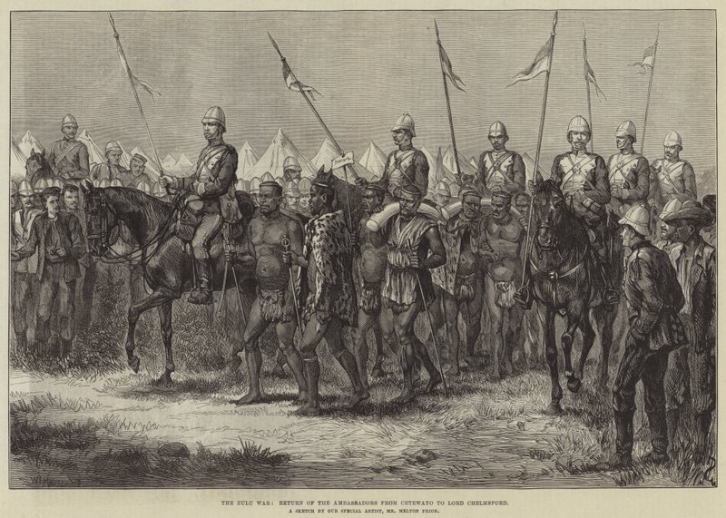 A zulu háború, a nagykövetek visszatérése Cetewayóból Lord Chelmsfordba alkotó: Melton Prior