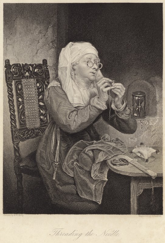 A tű befűzése (gravírozás) alkotó: Michael William (after) Sharp
