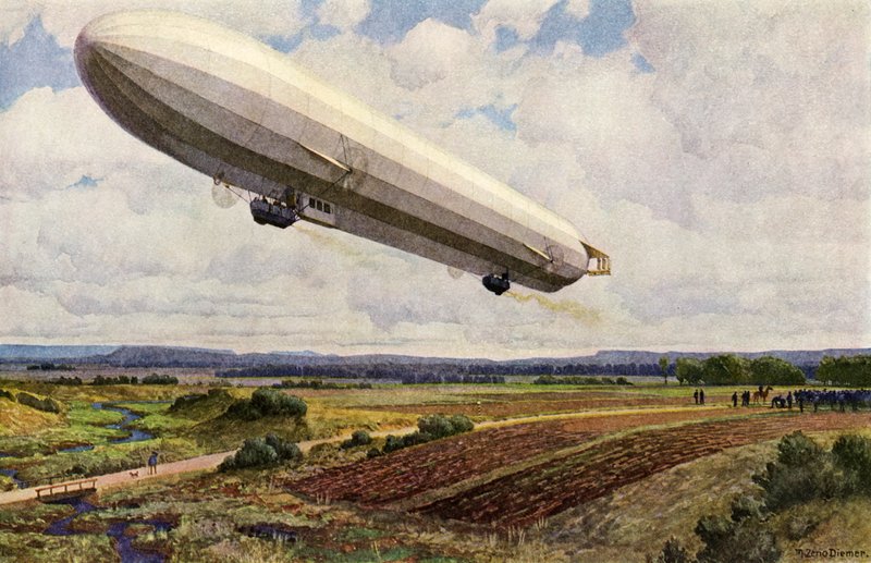 Egy német katonai Zeppelin léghajó felemelkedése (színes litó) alkotó: Michael Zeno Diemer