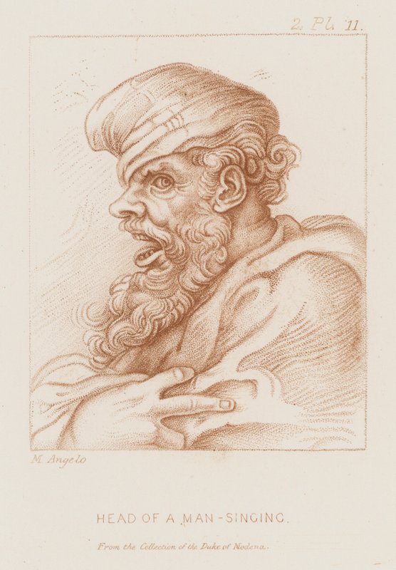 Éneklő férfi feje (rézkarc) alkotó: Michelangelo (after) Buonarroti