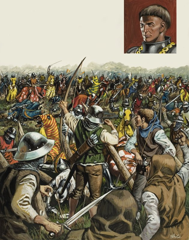 Agincourt-i csata, 1415. október 25. (gouache, papír) alkotó: Mike (20th century) White
